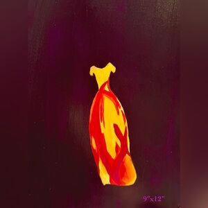 Painting Vibrant Purple w/Dress Surrealism. Acrylic on Canvas Board 9x12” w/mat